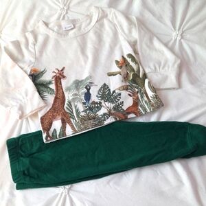Kids Jungle Print Matching Set - Green and White